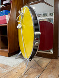 Angled side view of Sofono heater showing chrome trim and vents