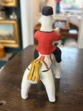 Vintage Russian Kargopol Folk Art Clay Toy Figurine – Red Jacket Horseman, Hand Painted