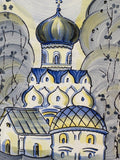 Vintage Hand-Painted Russian Orthodox Church Ceramic Tile Wall Hanging (15x15cm)