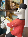 Vintage Russian Kargopol Folk Art Clay Toy Figurine – Red Jacket Horseman, Hand Painted