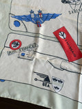1950s Silk Airline Travel Scarf with Suitcase and Airline Logos