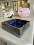 West German Pottery Square Trinket Dish – Blue Geometric, Mid Century Modern