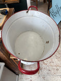 Vintage Enamel Tub with Red Trim – Rustic White Enamel Basin with Handles – 62cm x 40cm