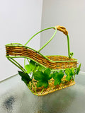 Vintage French Bottle Holder & Pourer – Metal & Wicker with Grape Leaves Design