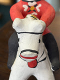 Vintage Russian Kargopol Folk Art Clay Toy Figurine – Red Jacket Horseman, Hand Painted