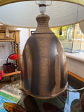 Large 1970s Iden Pottery Rye Table Lamp with Original Woven Shade