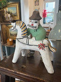 Hand-painted Kargopol clay toy of man with horse