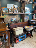 Antique Oak Church Pew with Carved Details – 126cm across