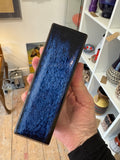 Vintage West German Square Vase – Smooth Cobalt Blue Glaze, Mid-Century Pottery (15cm)