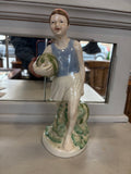 1950s Gorodnitsa Porcelain Figurine – Uzbek Boy Carrying Watermelons – 23cm High