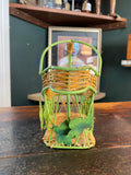 Vintage French Bottle Holder & Pourer – Metal & Wicker with Grape Leaves Design