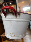 Vintage Enamel Tub with Red Trim – Rustic White Enamel Basin with Handles – 62cm x 40cm
