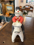 Vintage Russian Kargopol Folk Art Clay Toy Figurine – Red Jacket Horseman, Hand Painted