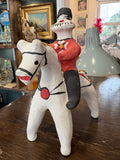 Vintage Russian Kargopol Folk Art Clay Toy Figurine – Red Jacket Horseman, Hand Painted