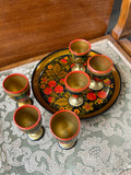 Vintage Russian Khokhloma Egg Cups & Tray Set – Hand Painted Folk Art (6 Pieces)