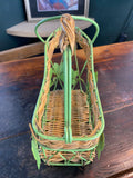 Vintage French Bottle Holder & Pourer – Metal & Wicker with Grape Leaves Design