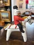 Vintage Russian Kargopol Folk Art Clay Toy Figurine – Red Jacket Horseman, Hand Painted