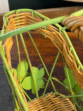 Vintage French Bottle Holder & Pourer – Metal & Wicker with Grape Leaves Design