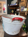 Vintage Enamel Tub with Red Trim – Rustic White Enamel Basin with Handles – 62cm x 40cm