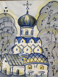 Vintage Hand-Painted Russian Orthodox Church Ceramic Tile Wall Hanging (15x15cm)