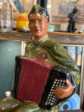 Rare 1950s Glazed Pottery Statue – WWII Soviet Soldier Playing Accordion – 45cm