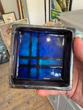 West German Pottery Square Trinket Dish – Blue Geometric, Mid Century Modern