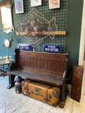 Antique Oak Church Pew with Carved Details – 126cm across
