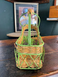 Vintage French Bottle Holder & Pourer – Metal & Wicker with Grape Leaves Design