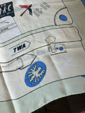 1950s Silk Airline Travel Scarf with Suitcase and Airline Logos