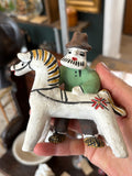 Vintage Russian Kargopol Clay Toy Figurine – Hand-Painted Folk Art Man with Horse