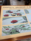 Vintage Soviet Speed and Distance Safety Poster – 1980s USSR Transport Education Print – Russian Road Safety Chart