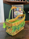 Vintage French Bottle Holder & Pourer – Metal & Wicker with Grape Leaves Design