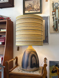 Large Iden Pottery Rye lamp with original 1970s woven shade