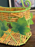 Vintage French Bottle Holder & Pourer – Metal & Wicker with Grape Leaves Design