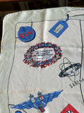 Detail of 1950s silk scarf showing KLM and Pan American and Sabena airline logos