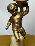 Late 19th Century French Art Nouveau Gilded Cherub Candle Holder – Marble Base