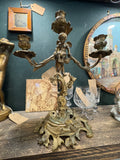 Antique Rococo Style Brass Candelabra with Cherub – Three-Armed
