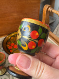 Vintage Russian Khokhloma Egg Cups & Tray Set – Hand Painted Folk Art (6 Pieces)
