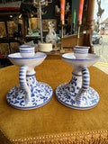 Pair of Vintage Italian Ceramic Chamberstick Candle Holders – Hand Painted