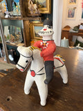 Vintage Russian Kargopol Folk Art Clay Toy Figurine – Red Jacket Horseman, Hand Painted
