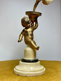 Late 19th Century French Art Nouveau Gilded Cherub Candle Holder – Marble Base