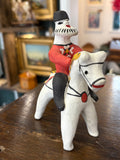 Vintage Russian Kargopol Folk Art Clay Toy Figurine – Red Jacket Horseman, Hand Painted