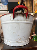 Vintage Enamel Tub with Red Trim – Rustic White Enamel Basin with Handles – 62cm x 40cm