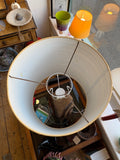 Overhead view of large mid-century lamp with shade