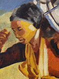 Mid-Century Oil Painting – Barefoot Woman Carrying Firewood – Bold Colours & Striking Composition