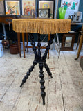 Victorian Octagonal Wooden Gypsy Table – Bobbin Legs & Velvet Top