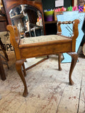 Vintage Queen Anne Revival Piano Stool with Storage – Walnut, c.1930s