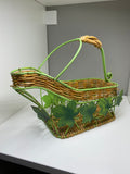 Vintage French Bottle Holder & Pourer – Metal & Wicker with Grape Leaves Design