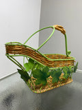 Vintage French Bottle Holder & Pourer – Metal & Wicker with Grape Leaves Design