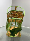 Vintage French Bottle Holder & Pourer – Metal & Wicker with Grape Leaves Design